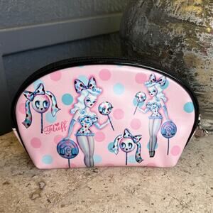 Fluff Lollipop PinUp Pink Polka Dot Makeup Cosmetic Travel Bag New